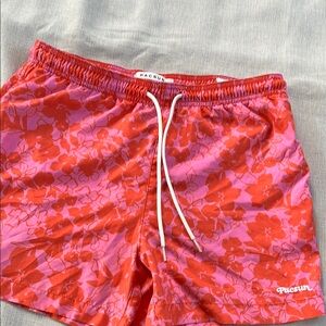 PacSun Pink and Red Floral Swim Shorts
